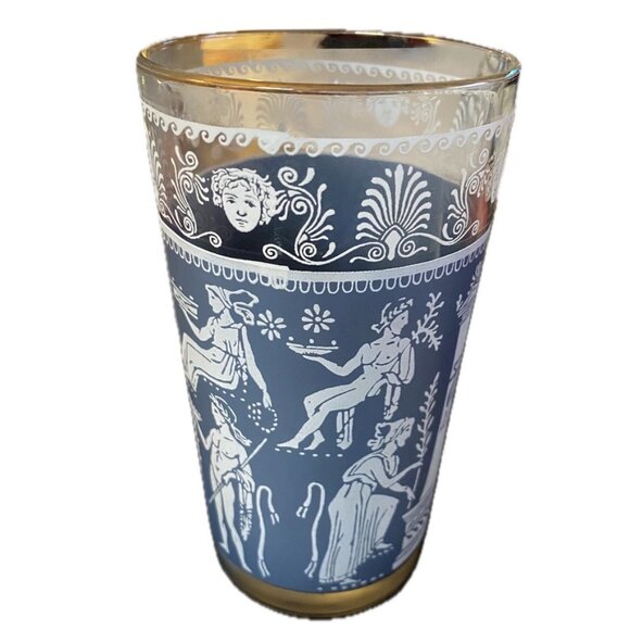 Jeanette Jasperware Corinthian Blue Set of 3 Tumblers 12oz Gilt Rim 22k Vintage - Picture 3 of 7